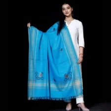 Shawl Pure Merino Corner Flower with booti Firozi Sky Blue