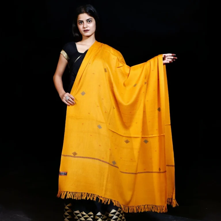 Handmade Pure Merino Wool Shawl - Kullu Pattern with Barfi Design, Yellow